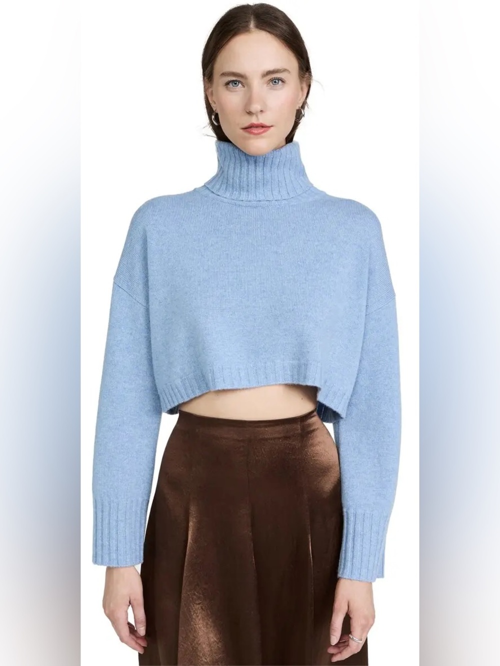 Sablyn 100% Cashmere Turtleneck Cropped Sweater in Light Blue, size M